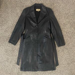 VINTAGE Black 100% Genuine Leather Trench Coat